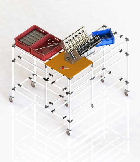 Postazione di Assemblaggio Ergonomica su ruote Lean Production -   - Sistemi su misura per Movimentazione, Stoccaggio e Produzione. Con  FlexLogik hai tutto il meglio della Lean Manufacturing: magazzini a  gravità, carrelli